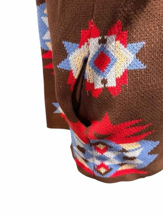 Lucky Brand Southwestern Aztec Geometric Pattern Open Front Sweater Shawl Collar - Picture 7 of 9